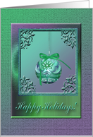 Flowered Ornament in Elegant Frame, Happy Holidays, Purple & Green card