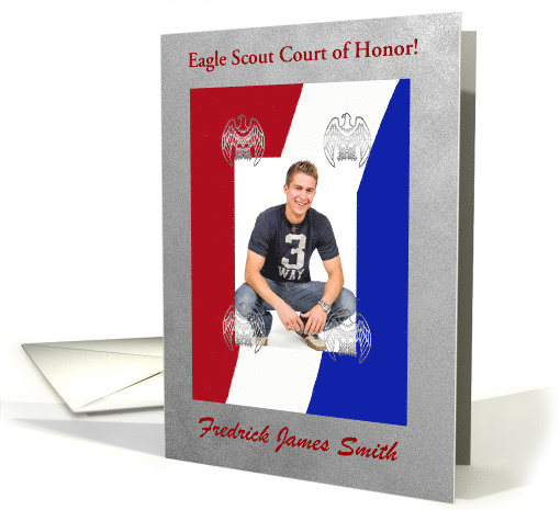 Photo Card, Eagle Scout Award Invitation, Four Silver Eagles card