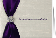 Invitación a nuestra boda civil, Deep Purple Satin Ribbon with Jewel card