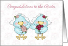 Cute Bride Birds, Lesbian Wedding Congratulations card