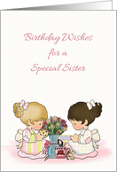 Cute Girls Tea Party, Birthday For Sister card