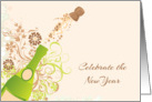Popping Cork, Champagne Bottle, New Year’s Invitation card