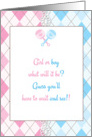 Pink, Blue Argyle, Gender Reveal Invitation card