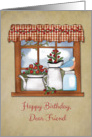 Country Window, Flowers, Bluebird, Happy Birthday Dear Friend card