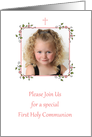 Pink Floral Corners, First Holy Communion Photo Card Invitation card