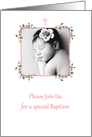 Pink Floral Corners, Baptism Photo Card Invitation card