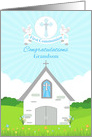 For Grandson First Communion with Church and Doves card