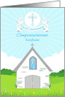 For Godson First Communion with Church and Doves card