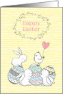Easter Eggs with Bunnies and Bird card