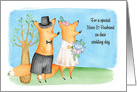 For Niece and Husband Whimsical Wedding Day Foxes card