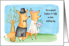 For Nephew & Wife Whimsical Wedding Day Foxes card