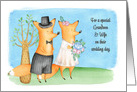For Grandson & Wife Whimsical Wedding Day Foxes card