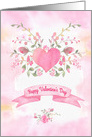 Valentines Day Pink Heart with Flowers card