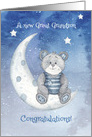 Congratulations New Great Grandson Bear Sitting on Moon with Stars card