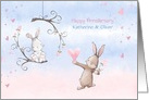 Customize Names Wedding Anniversary with Bunnies and Hearts card