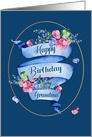For Grandma Birthday Ribbon with Flowers and Gold Colored Oval Frame card