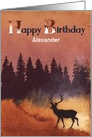 Birthday with Wilderness Scene & Deer Silhouette Customize Front Name card