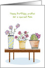 For Mom Birthday Wishes Watercolor Potted Plants & Flowers card