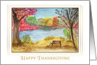 Thanksgiving Watercolor Lake Scene in Autumn card