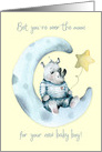 New Baby Boy Congratulations with Cute Rhino on Crescent Moon card