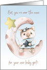 New Baby Girl Congratulations with Sweet Pig on Crescent Moon card