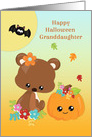 For Granddaughter at Halloween Bear, Pumpkin, Moon and Bat card