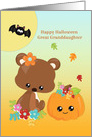 For Great Granddaughter at Halloween Bear, Pumpkin, Moon and Bat card