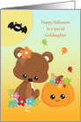 For Goddaughter at Halloween Bear, Pumpkin, Moon and Bat card