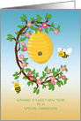 For Grandson at Rosh Hashanah Cute Bees with Beehive card