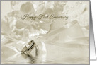 First Anniversary Wedding Rings Ribbon and Flowers card