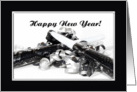 Happy New Year Black White card