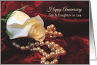 Son Daughter-in-Law Anniversary White Rose and Pearls on Satin card