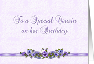 Birthday Cousin Purple Pansies card