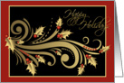 Happy Holidays, Elegant Gold Holly Flourish card