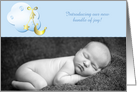 Cloud, Moon, Gold Stars Blue Baby Announcement card