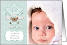 Green Swinging Bear, Cloud, Star Baby Announcement Photo Card