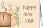 Happy New Year Party Hats, Clock at Midnight card