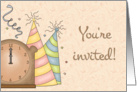Happy New Year Party Hats, Clock at Midnight Invitation card