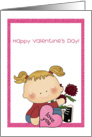 Little Girl, Valentine, Heart, Flower card