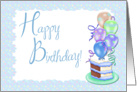 Happy Birthday, Blue Cake, Balloons, Polka Dots card
