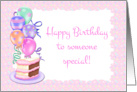 Happy Birthday, Pink Cake, Balloons, Polka Dots card