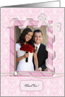 Pink Damask, Ribbon Frame, Thank You Photo Card