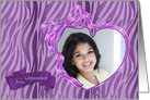 Purple Zebra, Heart Frame, Quinceanera Photo Invitation card