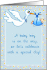 Stork Blue Baby Bundle Shower Invitation card