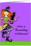 Bewitching Rocking Witch, Black Cat, Halloween card