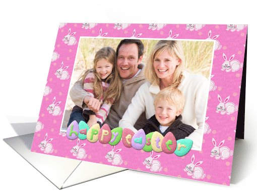 Happy Easter Eggs, Bunnies, Pink, Photo card (1001015)