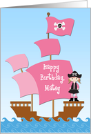 Pink Pirate Ship, Birthday Matey, Girl card