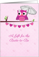Pink Owl, Umbrella, Bridal Shower Gift card