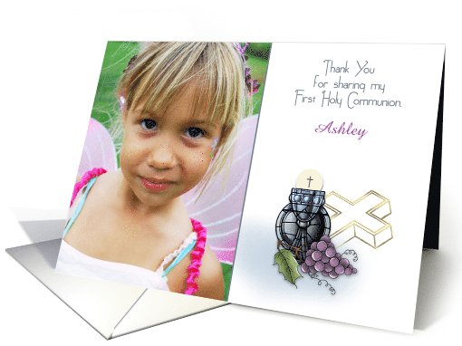 First Holy Communion, Chalice, Cross, Photo Thank You card (1013945)