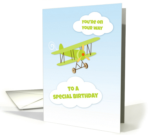 Green Airplane, Clouds, Birthday Greeting card (1044685)